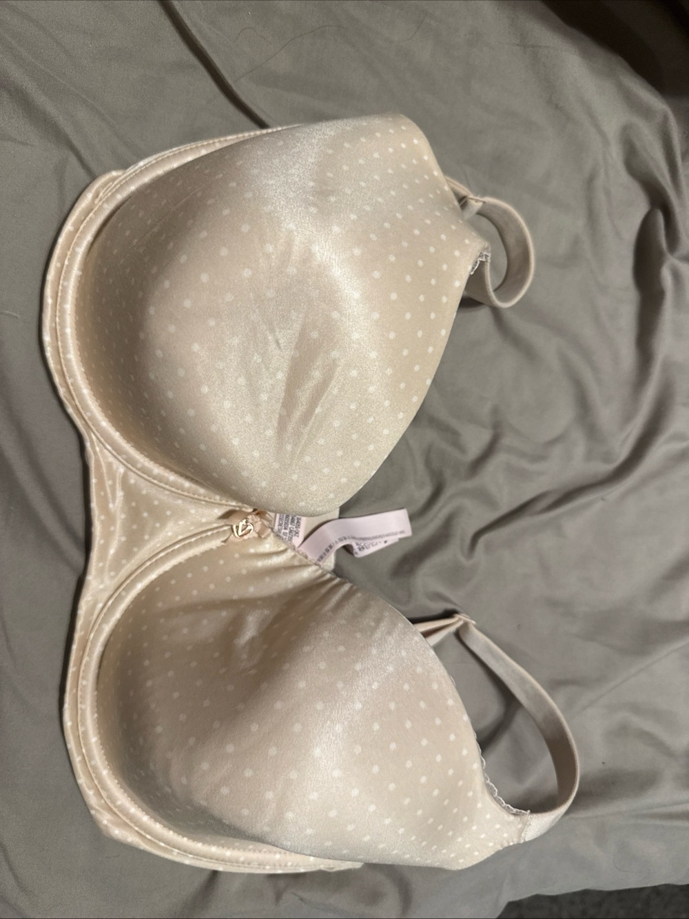 Pre-owned Body By Victoria Lined Demi 36G Tan White Polka Dots